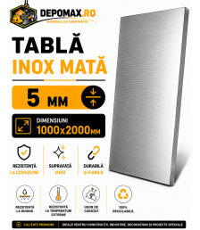 Tabla inox mata AISI 304 2B, 5 x 1000 x 2000 mm, 2 mp